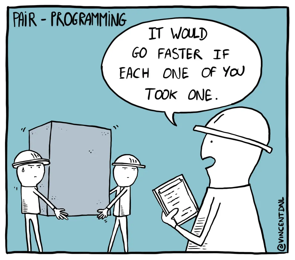 Comic on pair programming by @vincentdnl