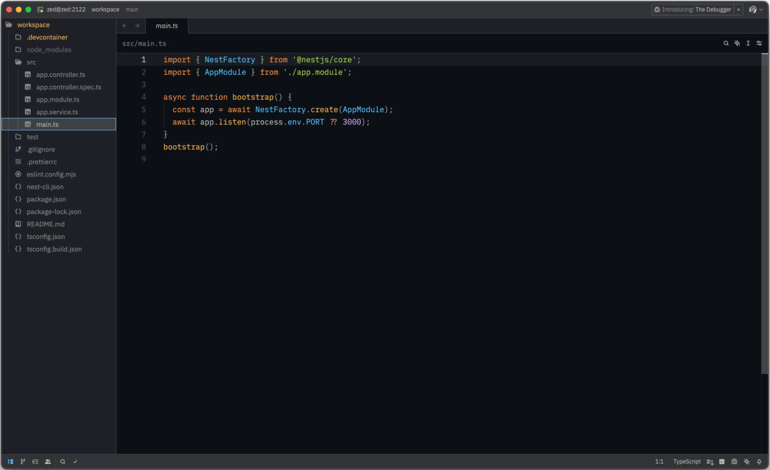 Zed window in remote development mode.
